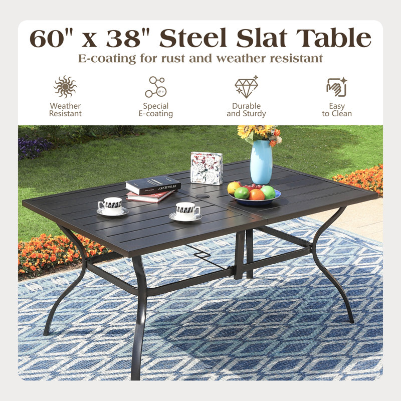 Leonard 6 - Person Patio Dining Set with Rectangular Table , Cushions Included, Navy