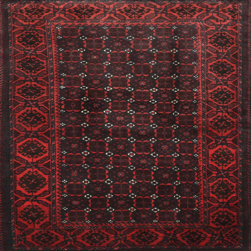Tapis traditionnel rouge / noir Ardin, Carré 3 pi