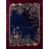 Antique Chinese Art Deco Room Size Wool Blue Rug