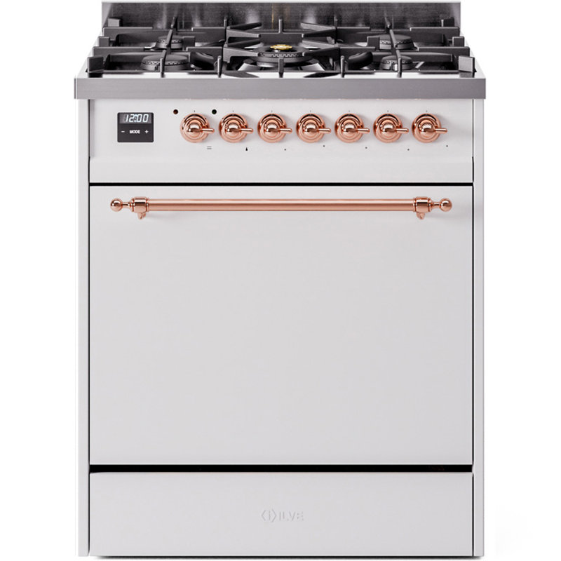 ILVE Nostalgie II 30 in Dual Fuel Range, Natural Gas, White/Copper
