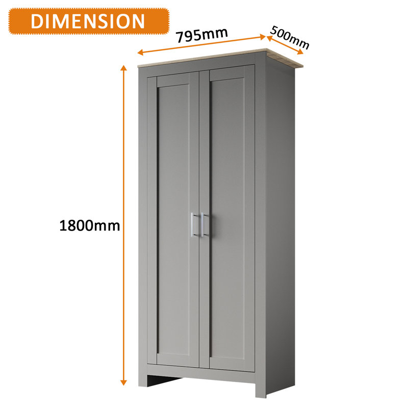 2 Door Manufactured Wood Wardrobe, Grey/Oak