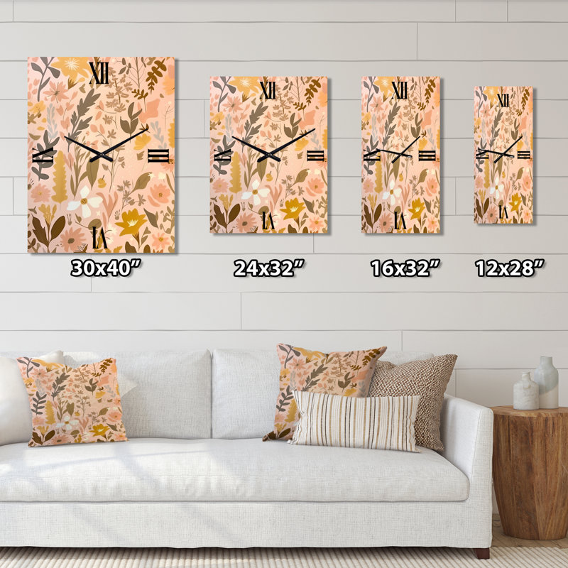 Horloge murale graphique avec fleurs rétro au pastel rétro - botanique abstraite, Petit