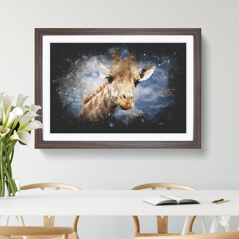 Giraffe Vol.2 - Picture Frame Painting, Walnut Framed, 27cm H x 36cm W x 2cm D