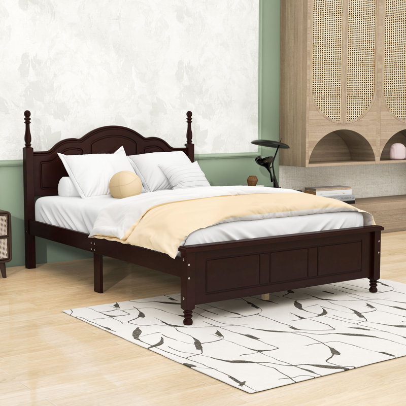 Wood Platform Bed with Wooden Slat and Headboard, Full, Dark Walnut