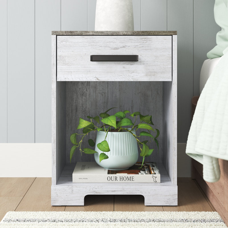 Carnforth 1 - Drawer Nightstand in Whitewash/Rustic Gray, 23" H x 16"  W x 17" D
