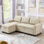 Lit rembourré avec méridienne de rangement beige - Canapé modulaire convertible carré et revêtu de lin