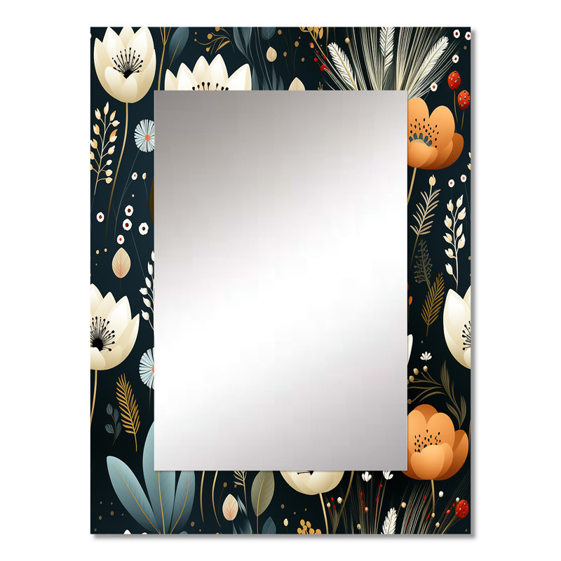 Motif floral fantaisiste bohémien Yosias - miroir mural décoratif floral, 32 po x 24 po
