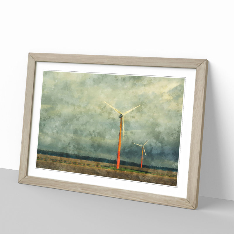 Wind Turbines Vol.2 - Picture Frame Painting, 48cm H x 65cm W x 2cm D, Oak Framed