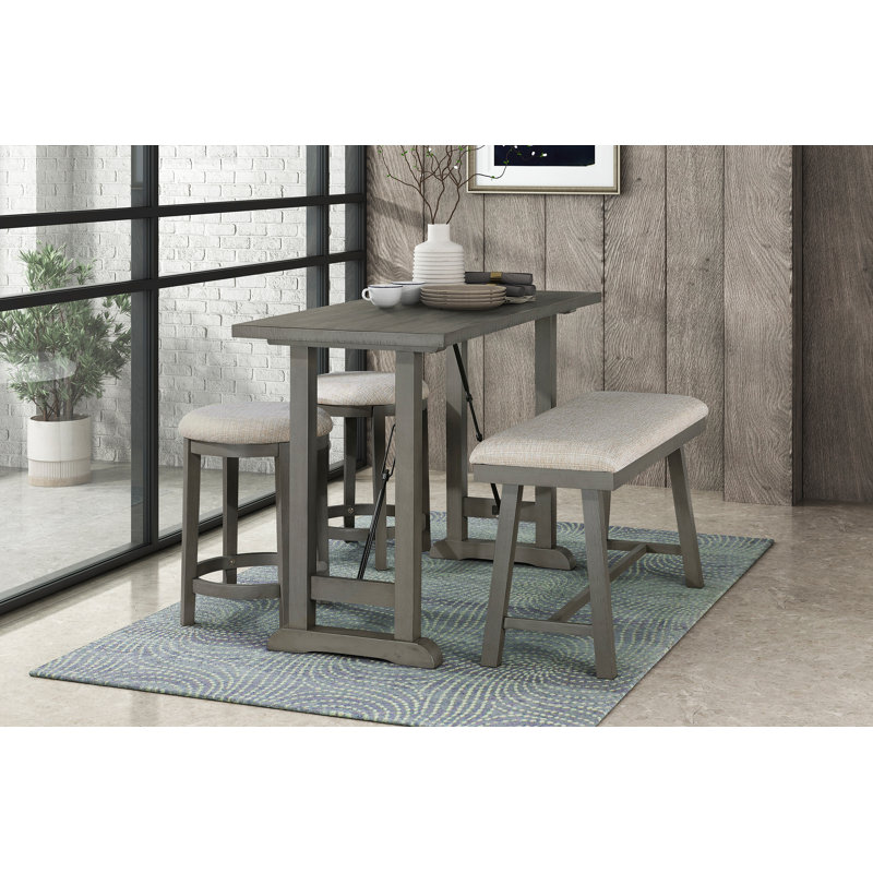 4PC Counter Height Dining Set Counter Height Table With Bench 2X Stools Foam Cushioned Seats Kitchen Dining Breakfast Furniture