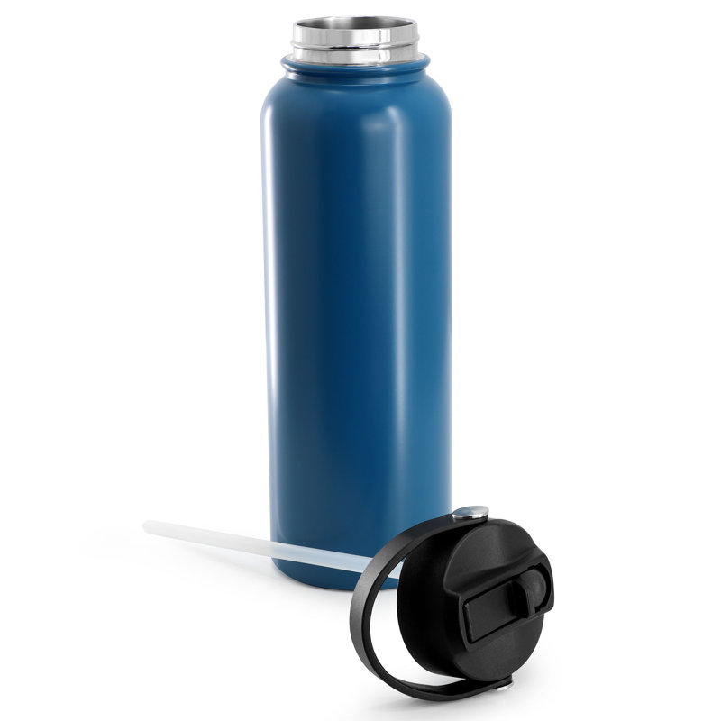 Marina 38 Ounce Double Wall Stainless Steel Thermal Bottle with Lid and Straw in Matte Blue