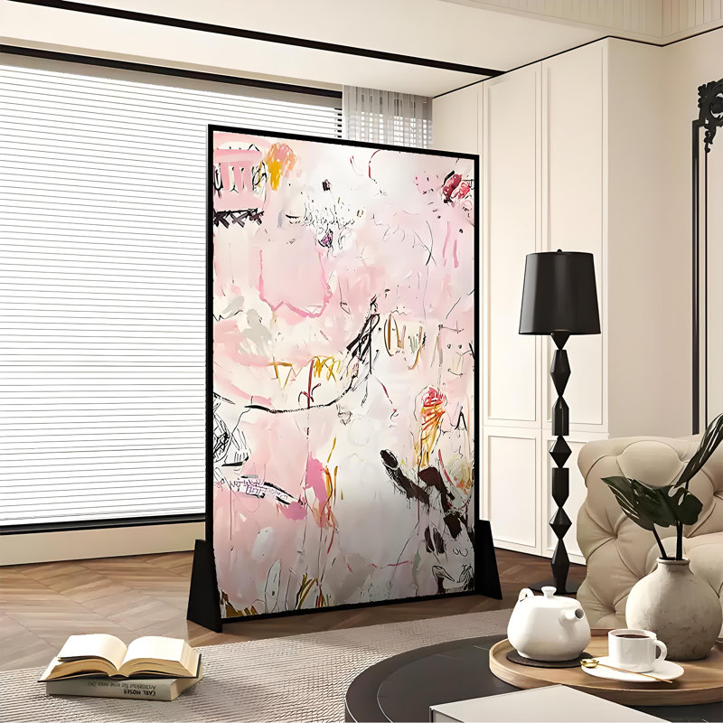 Pink Abstract Panel Screen, 70.87" H x 39.37" W x 1.57" D
