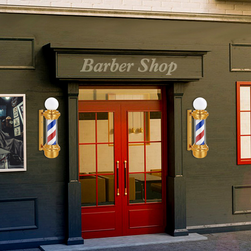 Classic LED Light Barber Pole with Rotating Strip, Gold/Blue