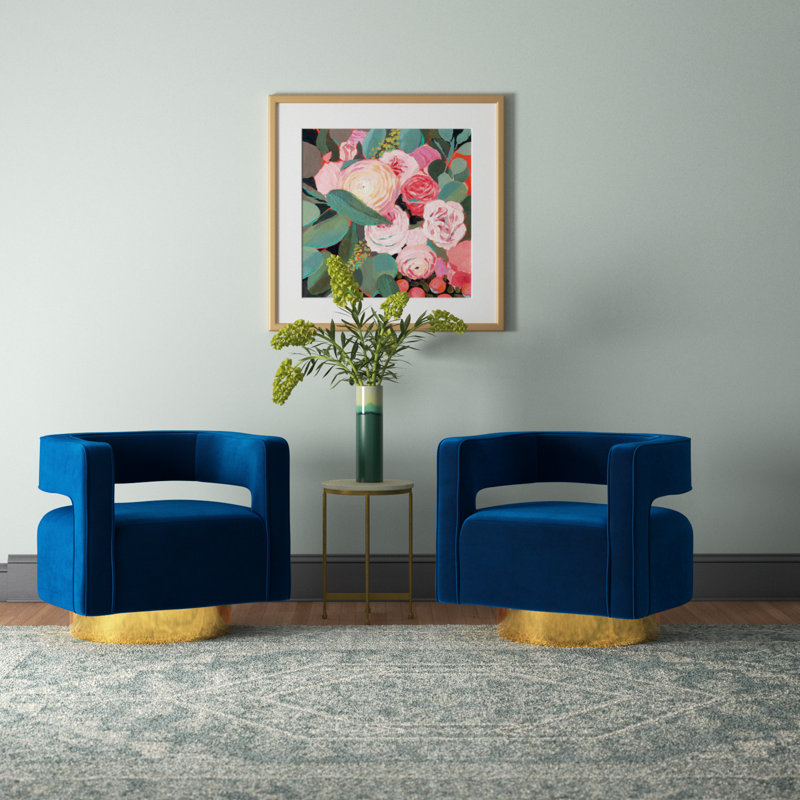 Fauteuil demi-tonneau pivotant en velours Aysha de 74,93 cm de large, Velours bleu marine