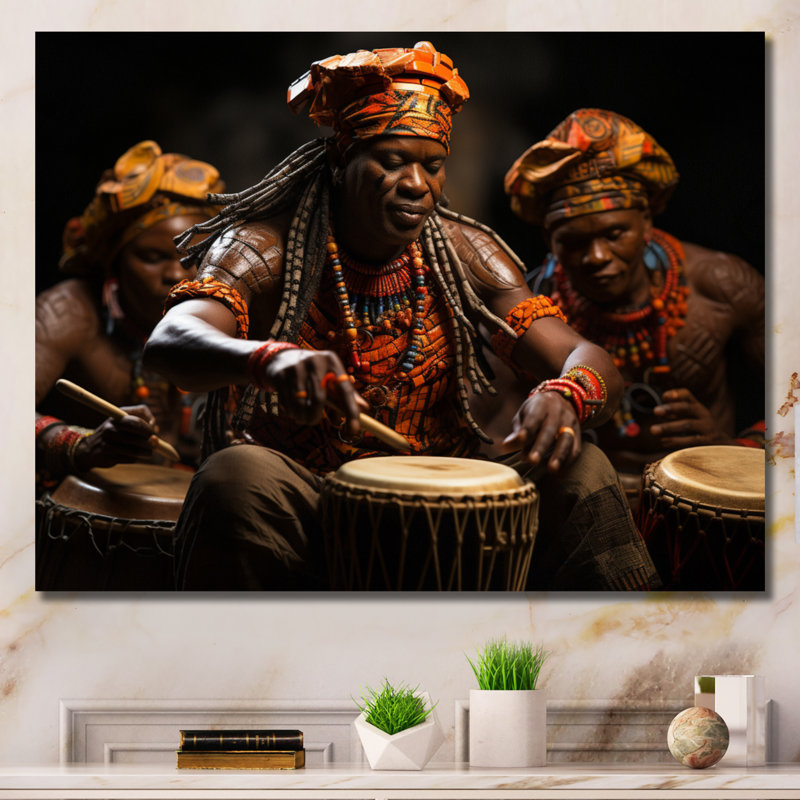 Tambour africain rythmique II - art mural africain, H 24 po x l 32 po x P 1 po, Toile tendue