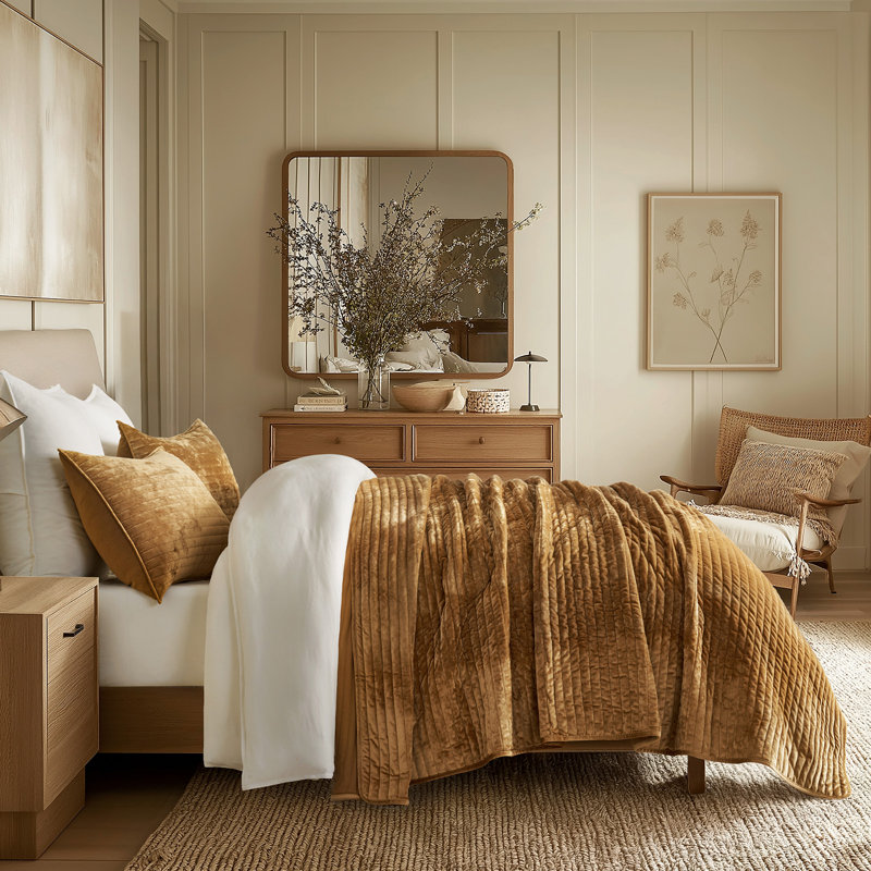 Luxe Velvet Channel Quilt Set, King, Gold Yellow