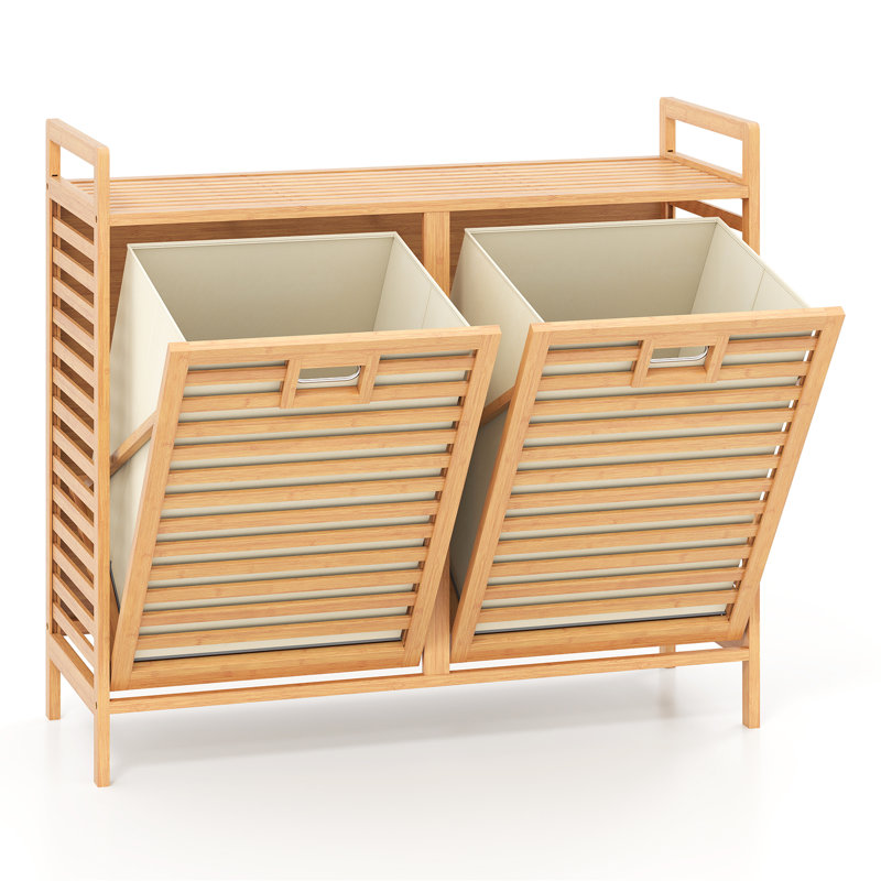 Bamboo Cabinet Laundry Hamper with Handles