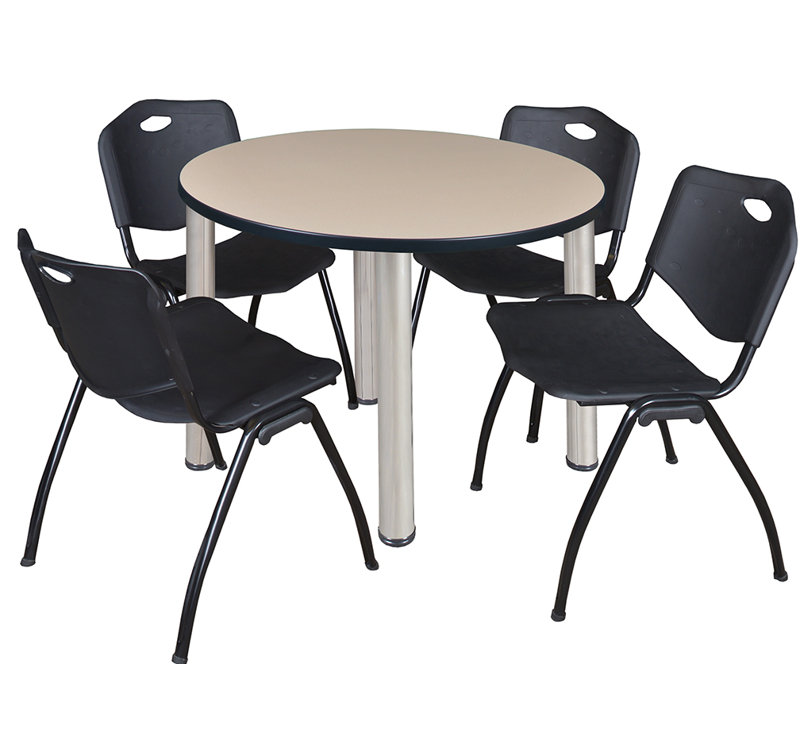 Plateau de table Kee, 4 chaises empilables, 29" H x 36" W x 36" D, Maple/Chrome, Bourgogne
