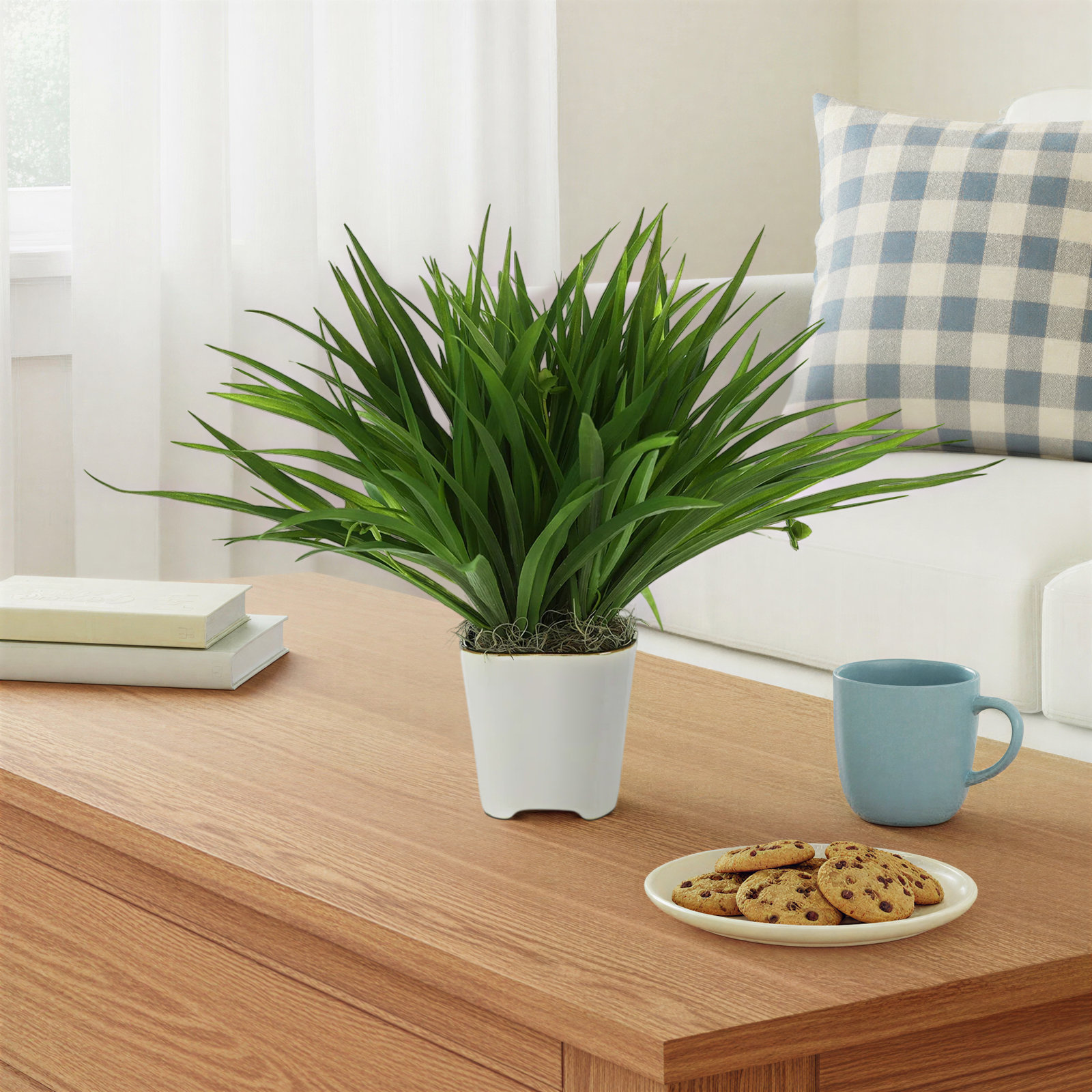 Faux Grass Plant in Fiberstone Pot
