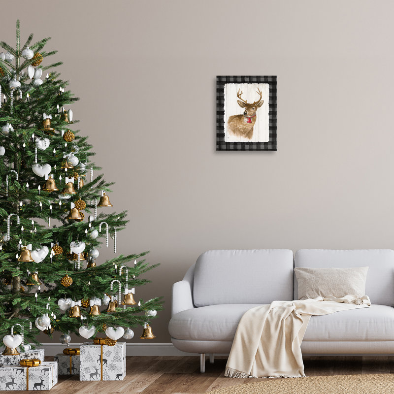 «Deer with Red Bell», art mural sur toile par Nan, H 20 po x l 20 po