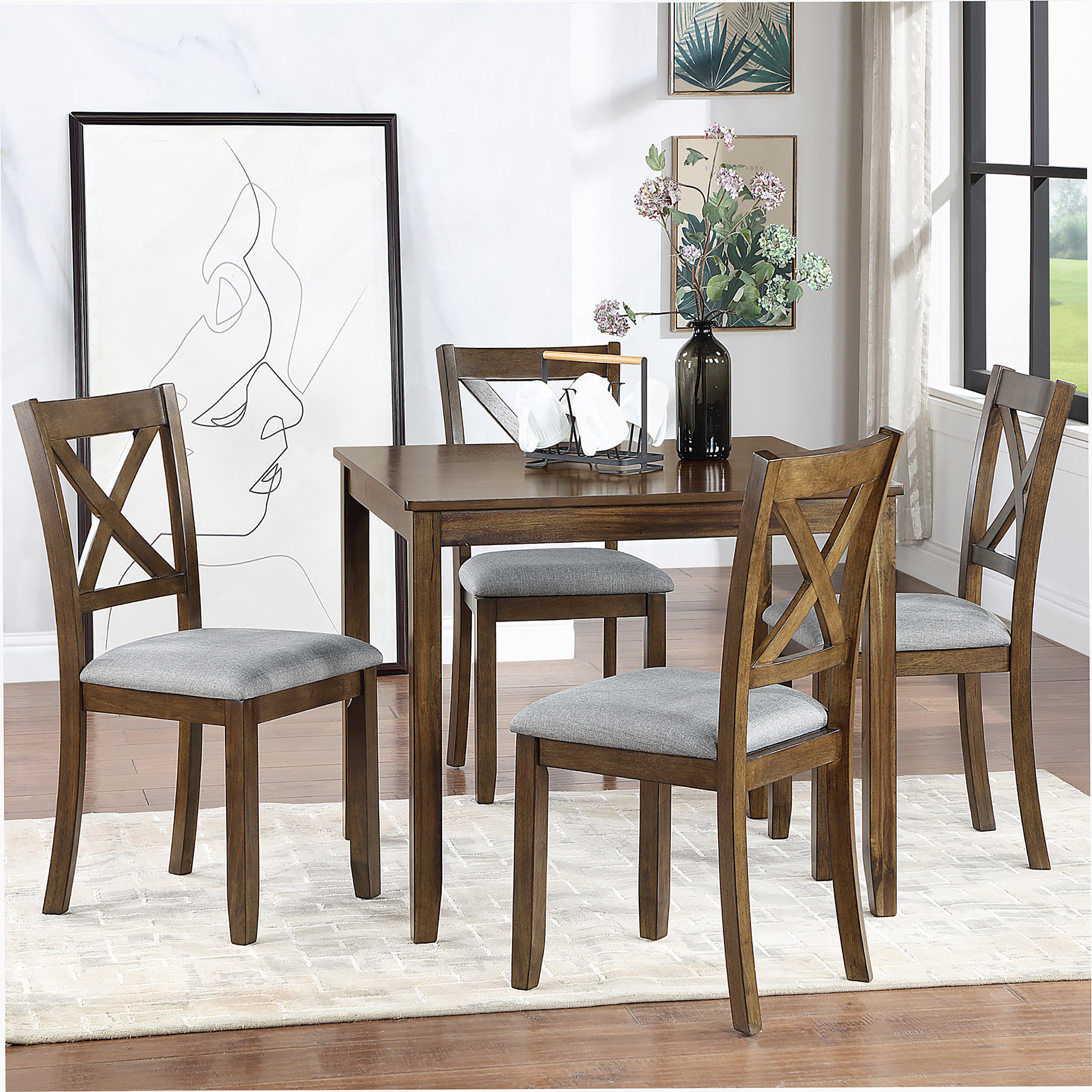 August Grove 5 Piece Modern Dining Set, Square Wooden Dining Table with ...