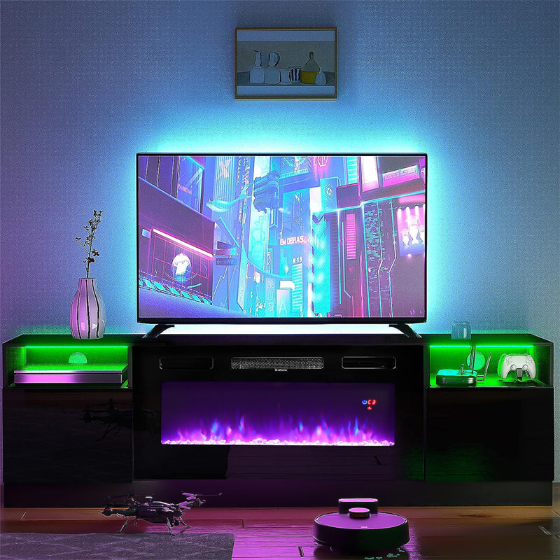 Metro Lane 178cm Wide Electric Fireplace TV Stand with Closed Storage
