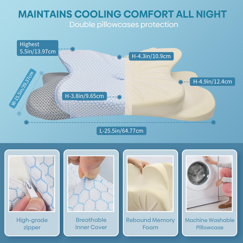 Ergonomic Memory Foam Cervical Pillow – Contour Support for Side, Back & Stomach Sleepers