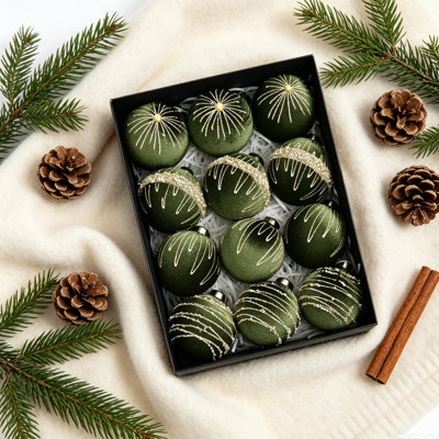 12 Pcs Luxury Velvet Flocked Christmas Ornaments, 3.15 Inch Large Matte Baubles, Shatterproof Xmas Tree Balls , Elegant Holiday Party Decorations for Home Office Fireplace