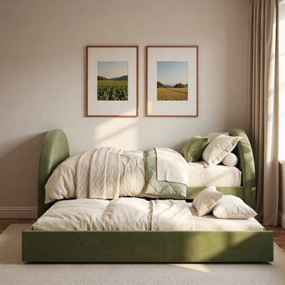 Upholstered Daybed With Trundle And Curved Headboard