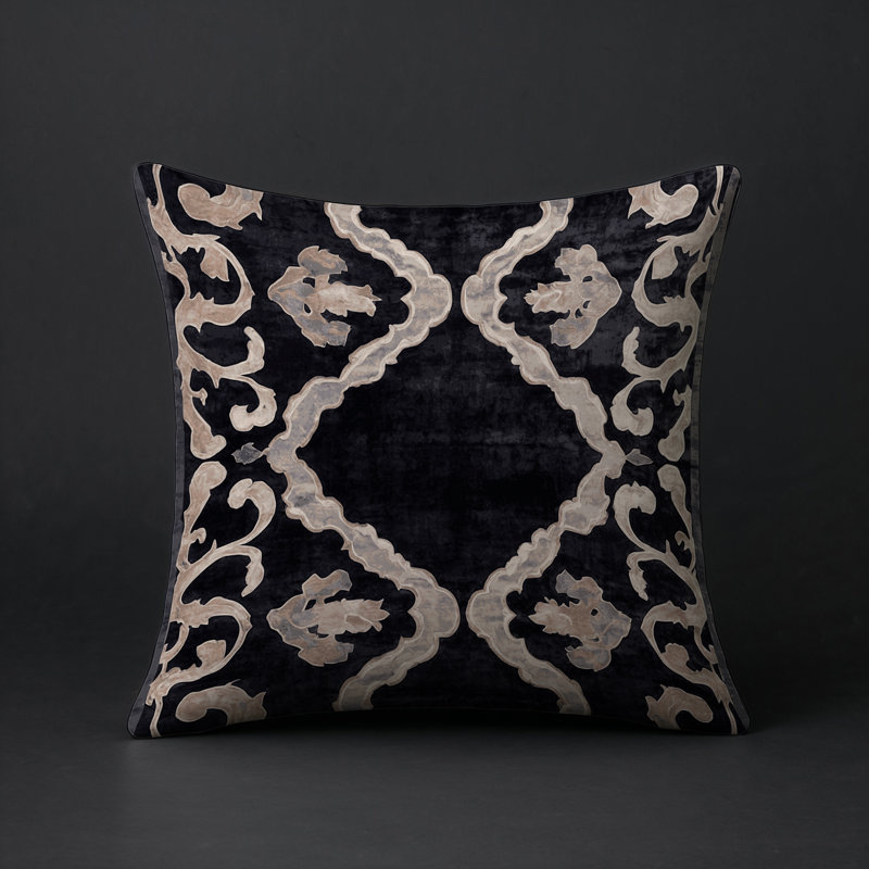 Coussin décoratif intérieur / extérieur gris Modern Modern, Noir, beige / abstrait, Carré 16 po