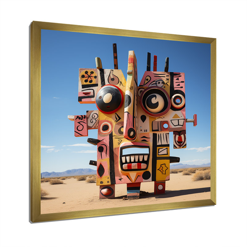 Statue psychédélique mexicain IV - fruits, art mural, Encadrement doré, H 36 po x l 36 po x P 1,5 po
