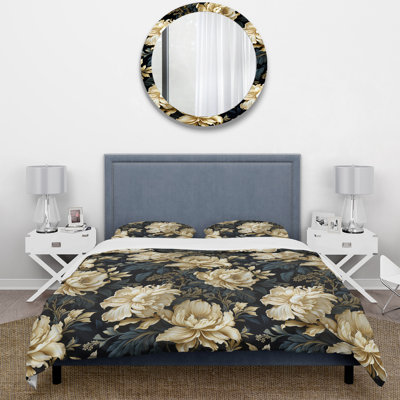 Ensemble de housse de couette luxueux noir et beige à motif de damas IV