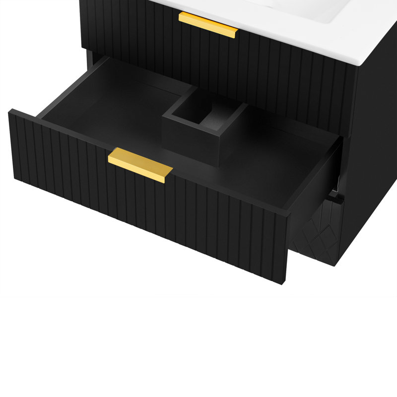 24" Floating Bathroom Vanity With Ceramic Sink, Black
