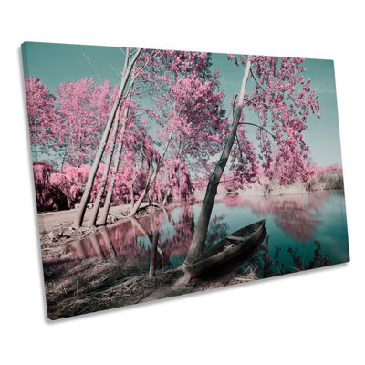 Tree Pink Sunset Seascape Blossom 1 Piece Wrapped Canvas Wall Art