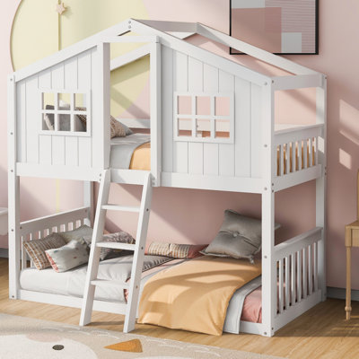 Lit simple superposé simple avec échelle, bois de pin massif, conception de maison de jeu durable et imaginative pour les gens
