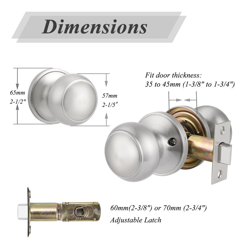 Privacy Door Knobs with Round Rosette, Brushed Nickel, Passage (Hall & Closet)