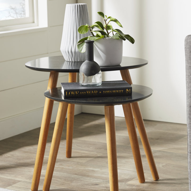 Amethist Nesting End Table, White/Natural