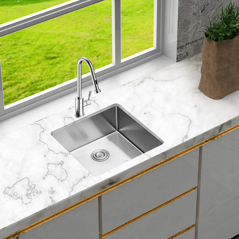 Évier de cuisine à simple cuve en acier inoxydable de 23 po x 18 po 9 po, avec jauge 16, avec drain, guide d'eau en forme de X et patin antibruit en acier 304, ensemble de drain, dispositif de réduction