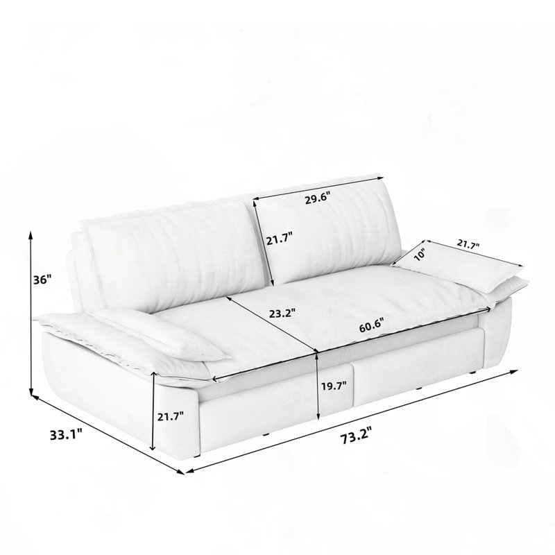 Canapé-lit escamotable grand 73,2 po, H 36 po x l 73,2 po x P 33,1 po, Velours gris velours