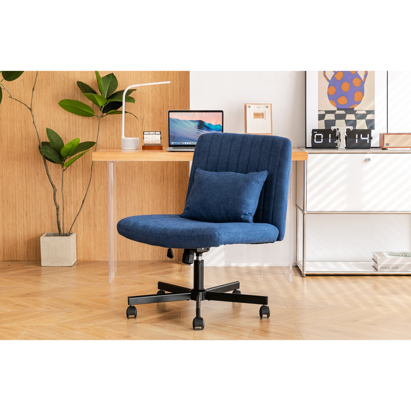 Fauteuil de bureau carré bleu revêtu de lin, réglable en hauteur, pivotant à 360 ° et inclinable, avec rembourrage en mousse à mémoire de forme