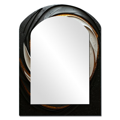White And Black Botanical Balance - Abstract Spirals Asymmetrical Decorative Wall Mirror, Modern Arch Mirror, Printed Metal Art