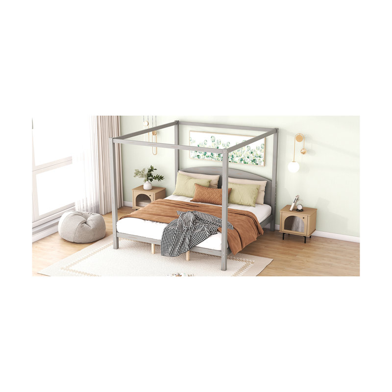 Shylla Canopy Platform Bed with Headboard and Support Legs, King, Gray