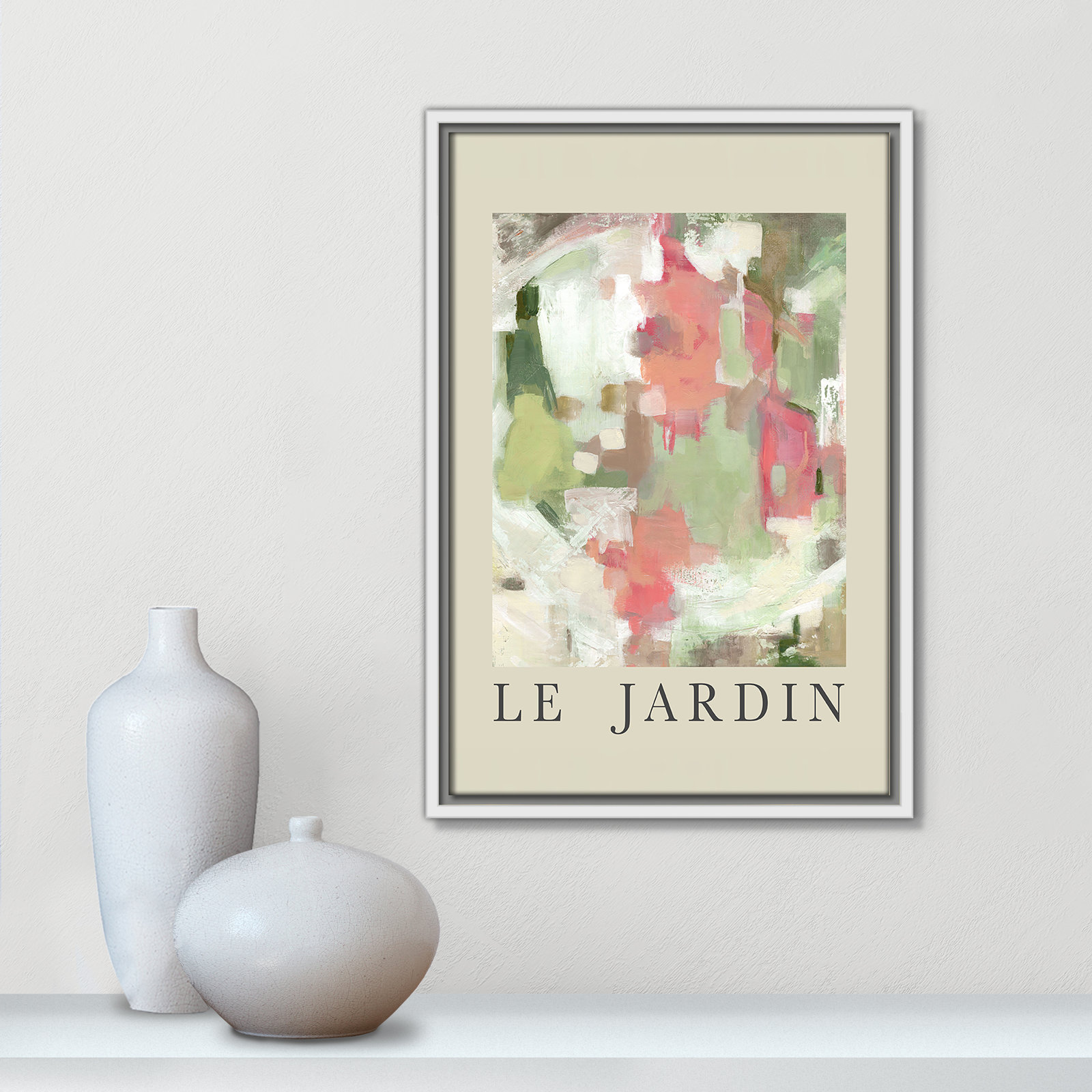 Riya "Le Jardin" Print by Carol Robinson, White Floater Frame, No, 19.5" H x 13.5" W x 2" D