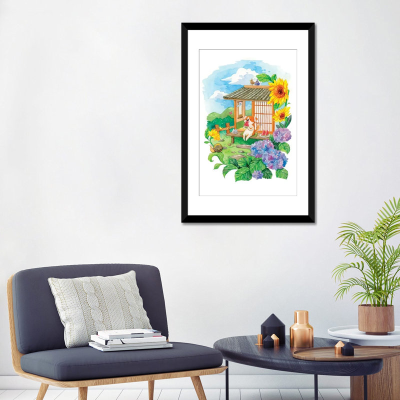 « summer jardin », impression sur toile, H 24 po x l 16 po x P 1 po, Papier d'art encadré noir, Blanc