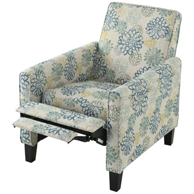 27.5" Push Back Recliner Chair Upholstered Recliner Armchair With Solid Beech Wood Legs For Living Room And Bedroom, Light Brown & Blue
