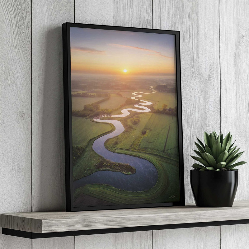 «Winding River Sunset» par Martin Podt, reproduction d'art, L 32 po x H 48 po, Brun, Impression encadrée