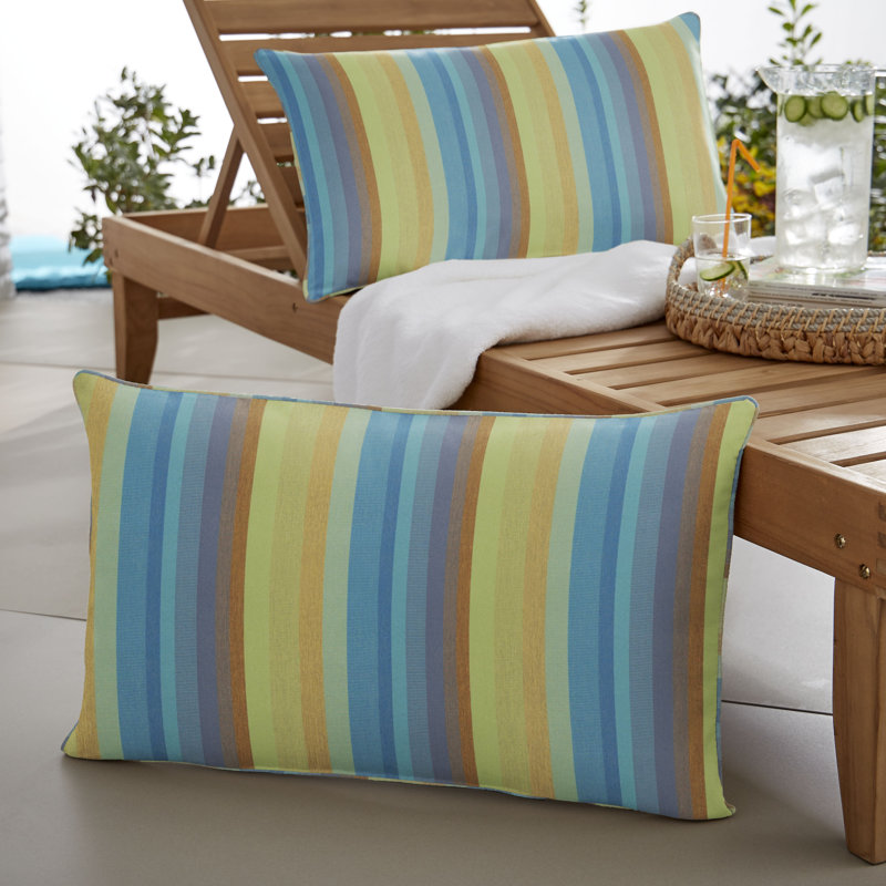 Boynton Striped Sunbrella® Outdoor Reversible Throw Pillow, 12" H x 24" W, Astoria Lagoon Sunbrella®