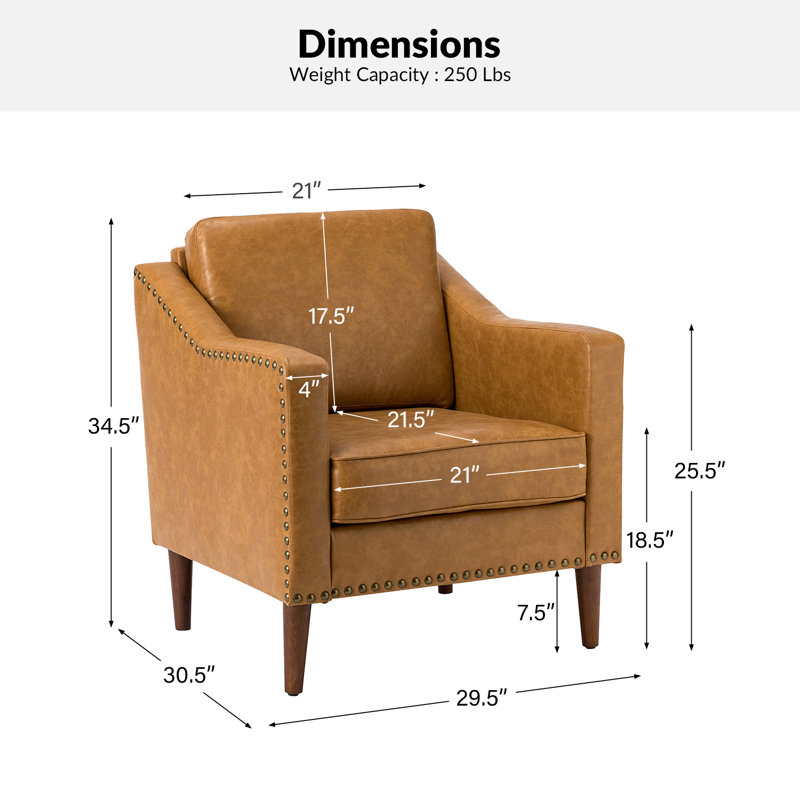 Almetia Vegan Leather Armchair with Solid Wood Legs, Camel Faux Leather