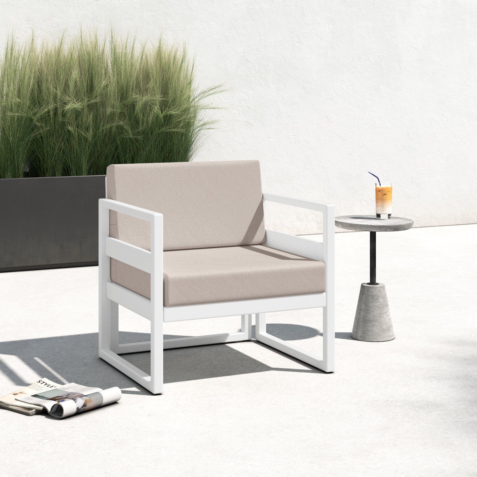 Lane Outdoor Lounge Chair, White, Canvas Flax Sunbrella® Canvas