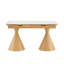 Table de salle à manger extensible de luxe moderne, plateau de table en pierre de marbre blanc avec pieds en métal effilés blancs, table de salle à manger rectangulaire multifonctionnelle pour 4 à 8 membres de la famille-131073770