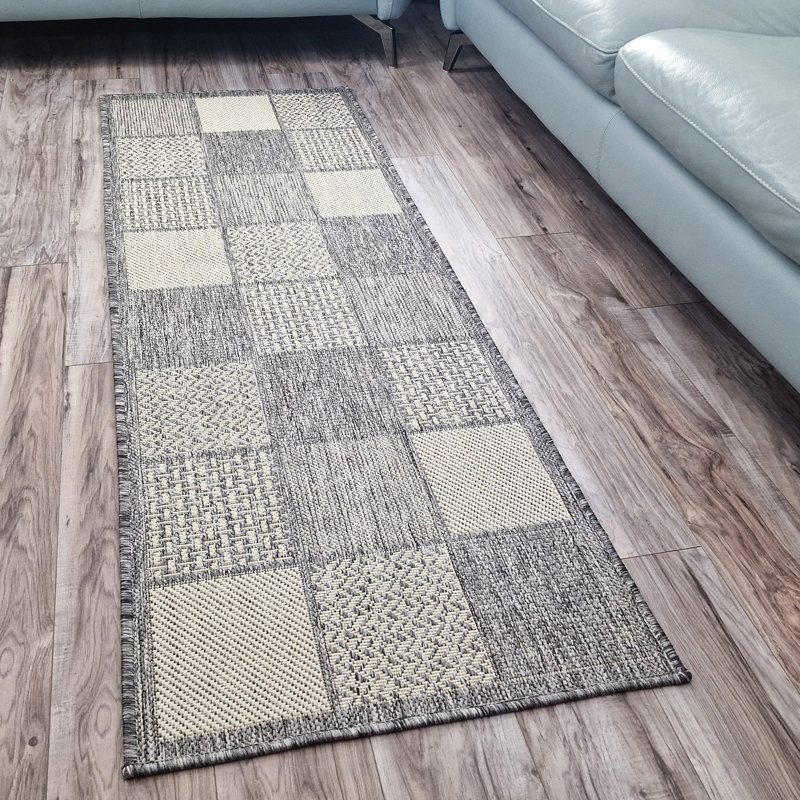 Non Slip Rug Flat Weave Check Kitchen Living Room Carpet, Rectangle 200 x 280 cm, Grey